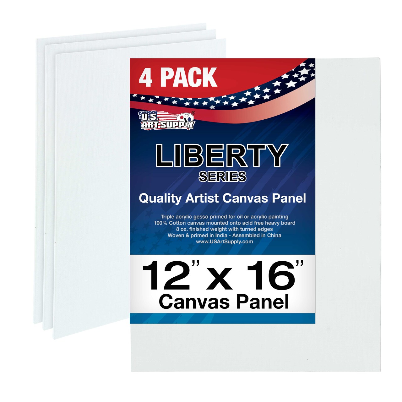 12 X 16 Inch Professional Art Canvas Board Panels 4 Pack - 8 Ounce Heavyweight Cotton Acid Free Canvases for Painting Acrylics and Watercolor (1 Case of 4 Single Canvas Painting Panels)